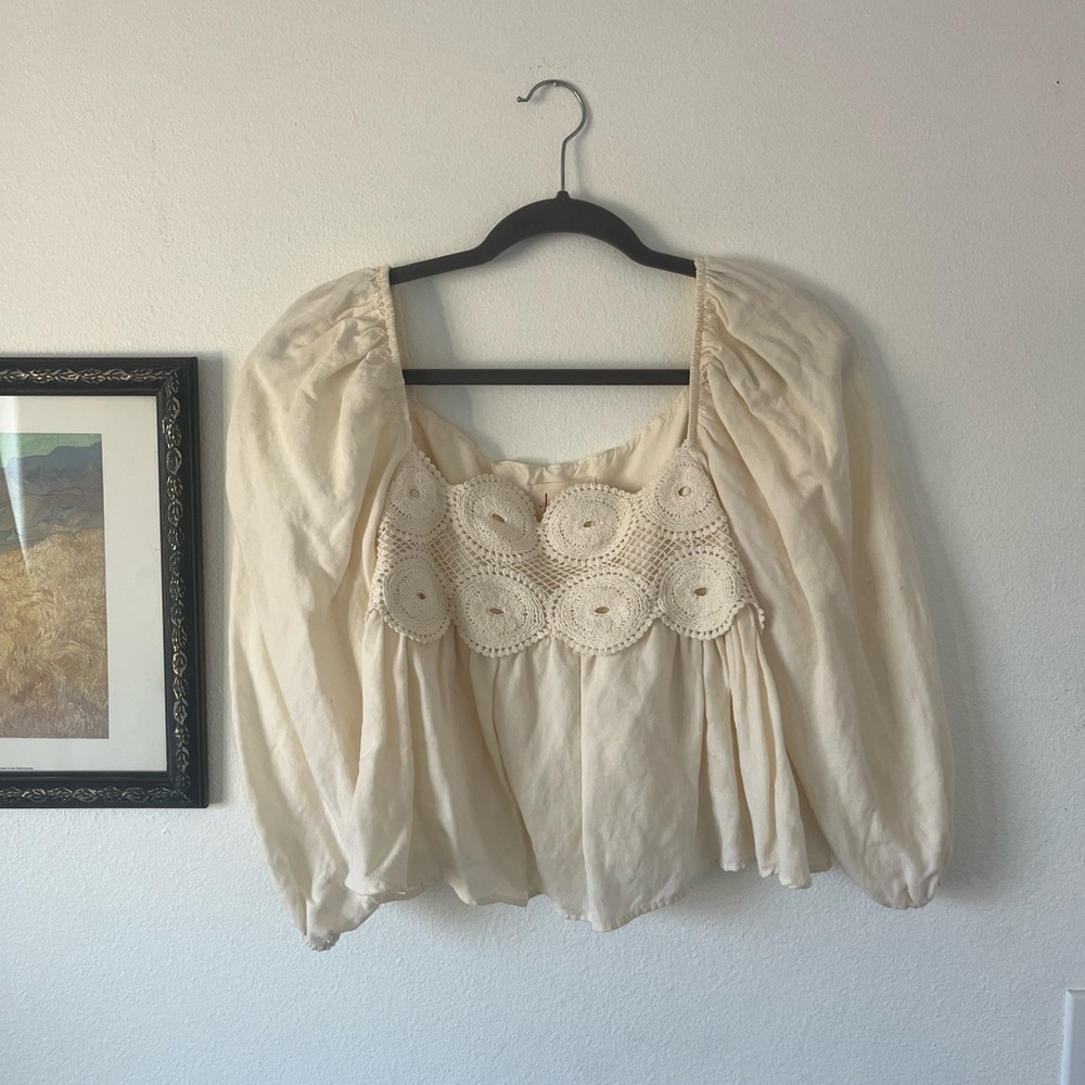 Anthropologie Lace Babydoll top with Puff Sleeve Sz S